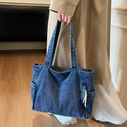 New Washed Denim Casual Women Shoulder Bag Large Capacity Daily Versatile Shopping Bag Solid Color Simple Ladies Handbags