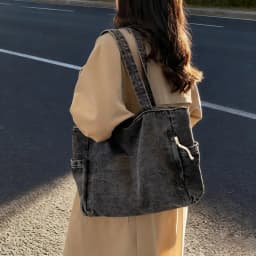 New Washed Denim Casual Women Shoulder Bag Large Capacity Daily Versatile Shopping Bag Solid Color Simple Ladies Handbags