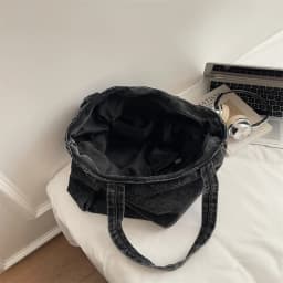 New Washed Denim Casual Women Shoulder Bag Large Capacity Daily Versatile Shopping Bag Solid Color Simple Ladies Handbags