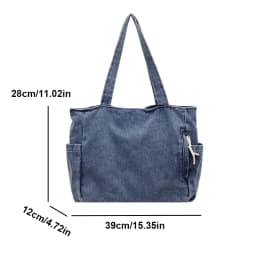 New Washed Denim Casual Women Shoulder Bag Large Capacity Daily Versatile Shopping Bag Solid Color Simple Ladies Handbags