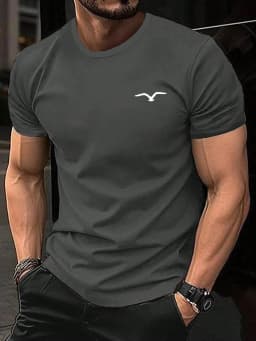 Men's 100% Cotton Summer Loose and Comfortable Bird Graphic Printed Slim Fit Casual Sports Round Neck Short Sleeved T-Shirt Top