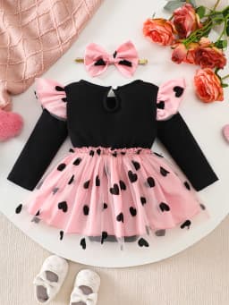 Black and Gold Polka Dot Mesh Puff Sleeve Square Neck Romper Dress + Bow Headband Daddy’S Princess Gold Foil Print Baby Girl Birthday Party Dress Set