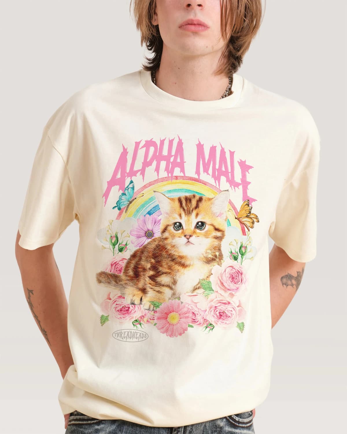 Alpha Male Fun Cute Cat Illustration Casual T-Shirt Men's and Women's Luxury Brand Top