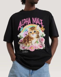 Alpha Male Fun Cute Cat Illustration Casual T-Shirt Men's and Women's Luxury Brand Top