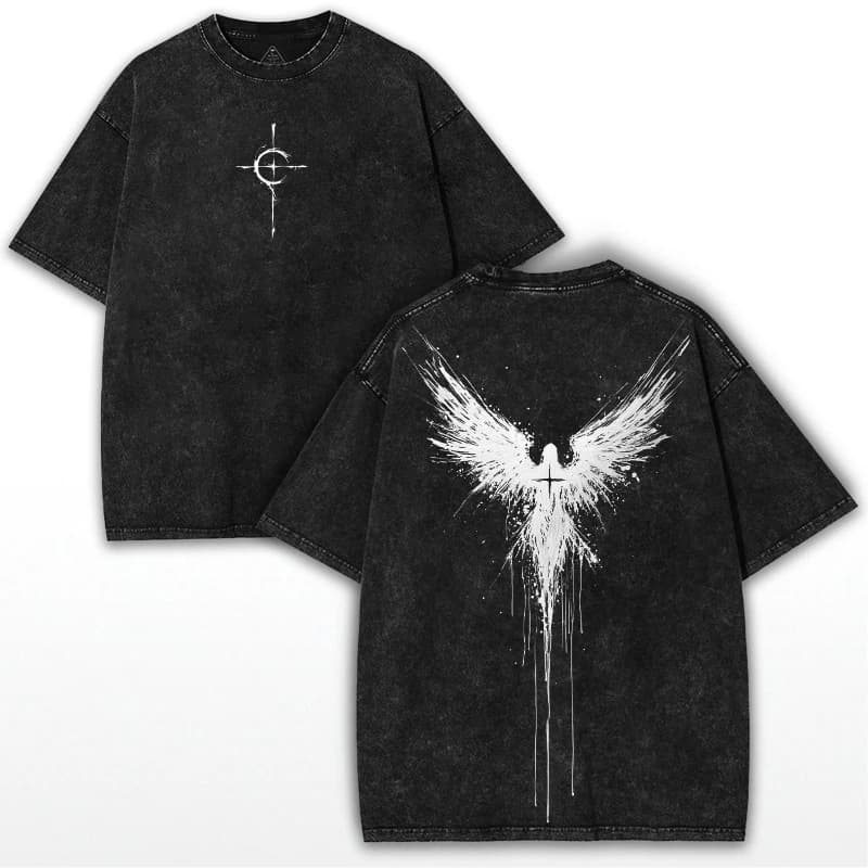 y2k Oversized Gothic Angel Wings T-Shirt: Washed Heavy Cotton, Vintage Streetwear Graphic New Spring/Summer Arrivals