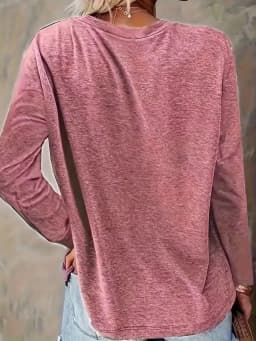 2026 Women's Spring and Summer Casual Slogan Dog Print Round Neck Solid Color Long Sleeved Pullover T-Shirt