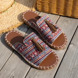 Bohemian Flat Bottom Slippers Women's Outdoor Summer New Tassel Beach Sandals Large Size Cross-Border Slippers for Adults