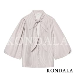 KONDALA Casual Chic Bow Striped Shirt Women's Elegant Commute Half Sleeve Shirt New 2026 Spring Summer Fashion Holidays Lady Top