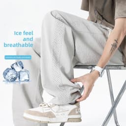 Mesh Men Pants Summer Solid Color Breathable Quick-dry Sports Running Fitness Casual Fashion Men Thin Pants