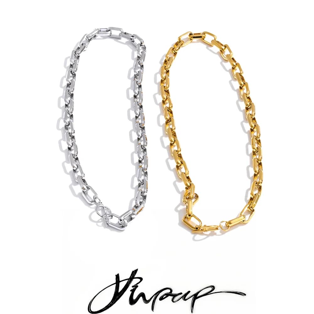 Yhpup Stainless Steel Basic Chain Statement Necklace Waterproof High Quality Polished PVD Plated Trendy Casual Fashion Jewelry