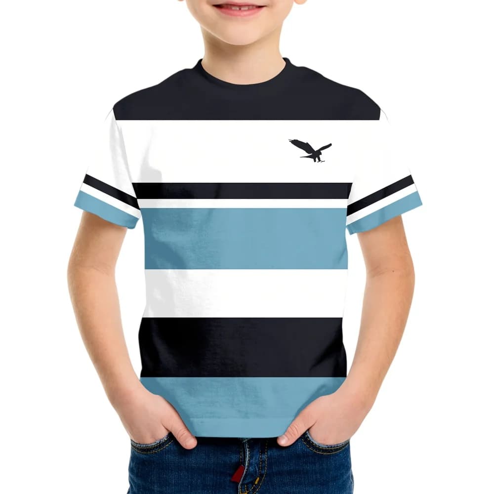 Kids Clothes Simple Striped 3D Digital Print Round Neck Short Sleeved T-Shirt Top Fashion Comfortable Top Clothes for Children