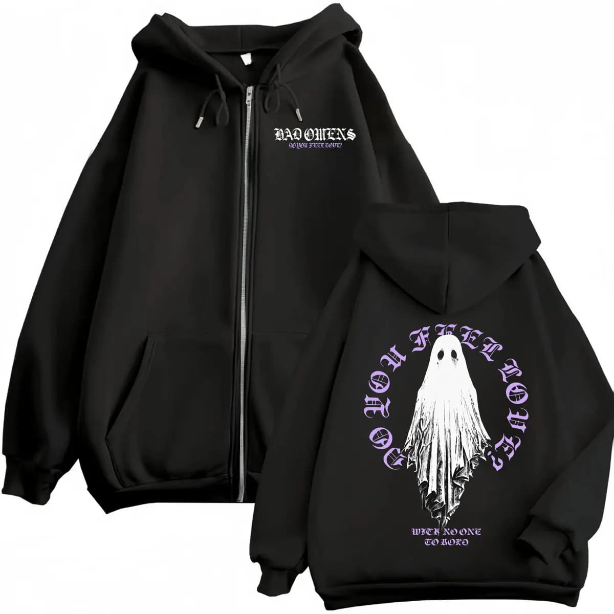 Rock Band Bad Omens Tour 2026 Zipper Hoodie Gothic Fashion Zip Up Pullovers Men Women Casual Long Sleeve Sweatshirts Streetwear