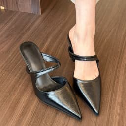 Women's Slippers and Ladies Sandals Leather Sexy Slides Black Shoes Pointed Toe Mules Korea Style Chic Elegant on Sale