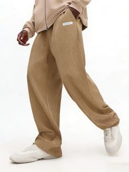 Autumn Mens Corduroy Casual Pants Fashion Loose Fit Pants Straight Sweatpants Elastic Waist Drawstring Outdoor Streetwear