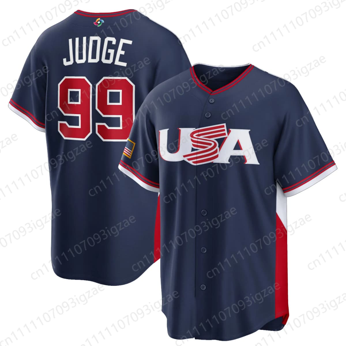 2026 New Athletic Summer Unisex Team USA Baseball Classic Judge 99 Navy Button Down Baseball Jersey Sports Shirt