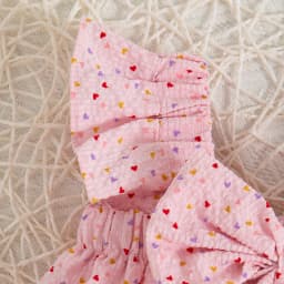 2pc/Set Baby SetS Summer Cotton Bow Top And Shorts Baby Clothing Adorable All-Over Heart Print Girl's Beach Set