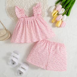 2pc/Set Baby SetS Summer Cotton Bow Top And Shorts Baby Clothing Adorable All-Over Heart Print Girl's Beach Set