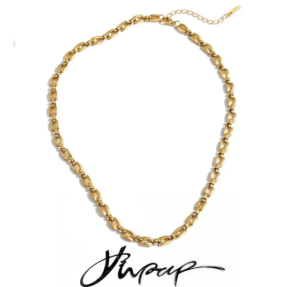 Yhpup Stainless Steel Chain Necklace for Women Summer Trendy Personality Texture Collar Neck Fashion Jewelry PVD Waterproof