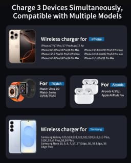 3-in-1 Magnetic 25W Foldable Qi2 Wireless Charging Stand For iPhone 17 16 15 14 13 12/Apple Watch/AirPod