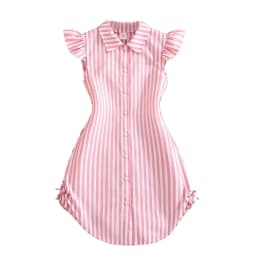 Stylish Girls Summer Blue White Stripe Dress 8-12Y, Popular Button Front A-line Dress with Side Drawstring for Outdoor Trip