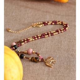 Yhpup High Quality Handmade Jewelry Natural Stone Beads Chain Elephant Pendant Necklace Stainless Steel Waterproof Accessories