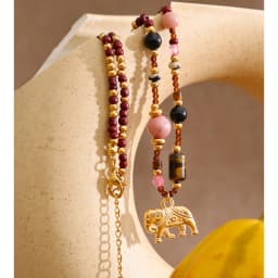 Yhpup High Quality Handmade Jewelry Natural Stone Beads Chain Elephant Pendant Necklace Stainless Steel Waterproof Accessories