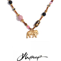 Yhpup High Quality Handmade Jewelry Natural Stone Beads Chain Elephant Pendant Necklace Stainless Steel Waterproof Accessories