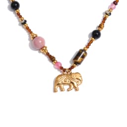 Yhpup High Quality Handmade Jewelry Natural Stone Beads Chain Elephant Pendant Necklace Stainless Steel Waterproof Accessories