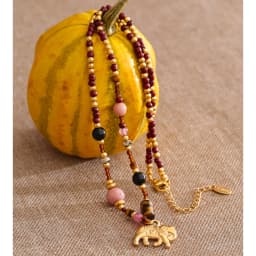 Yhpup High Quality Handmade Jewelry Natural Stone Beads Chain Elephant Pendant Necklace Stainless Steel Waterproof Accessories