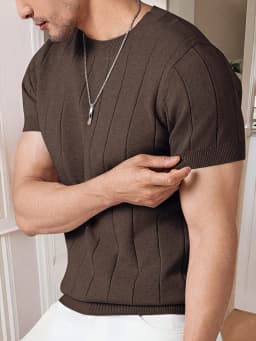 Summer Men Slim-fit Knitted T Shirt O Neck Solid Color Short Sleeve Casual Business Tees Trendy All-match Breathable Tops S-2XL