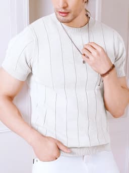 Summer Men Slim-fit Knitted T Shirt O Neck Solid Color Short Sleeve Casual Business Tees Trendy All-match Breathable Tops S-2XL