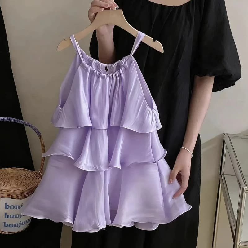 Fashion Baby Girl Princess Silk Dress Infant Toddler Child Ruffled Vestido Sleeveless Frock Summer Casual Baby Clothes
