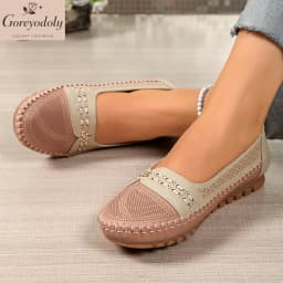 goreyodoly Women Slip On Loafers Wide Fit Comfortable Flats Lightweight Breathable Colorblock Shoes Chain Detail Durable Rubber