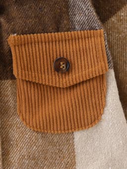 [Retro Style] Baby Boy's Woolen Plaid Outwear with Corduroy Lapel + Patch Pocket Design, Double-Breasted Autumn and Winter Outerwear