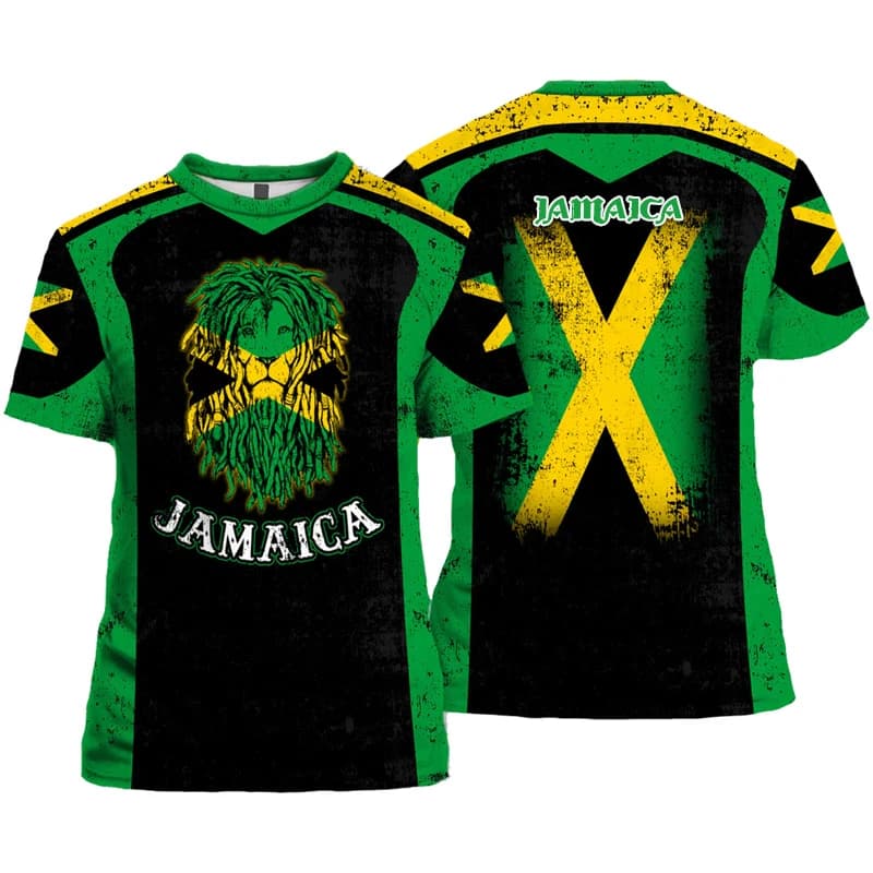 Jamaica Lion Of Judah T-Shirt Men Women Reggae Rasta Flag Graphic Tee Football jersey, outdoor sports, street casual fashion