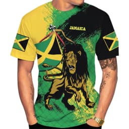 Jamaica Lion Of Judah T-Shirt Men Women Reggae Rasta Flag Graphic Tee Football jersey, outdoor sports, street casual fashion