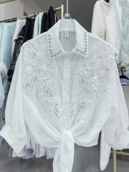 Luxury Diamonds Sequined Sunscreen Blouses Shirts Women 2026 Spring Summer Half Sleeve Shirts Fashion Tops Camisas De Mujer