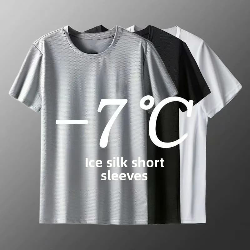 [S-8XL] Summer Ice Silk Short Sleeve T-Shirt Men's Quick Dry Ultra Thin Loose Mesh Clothing