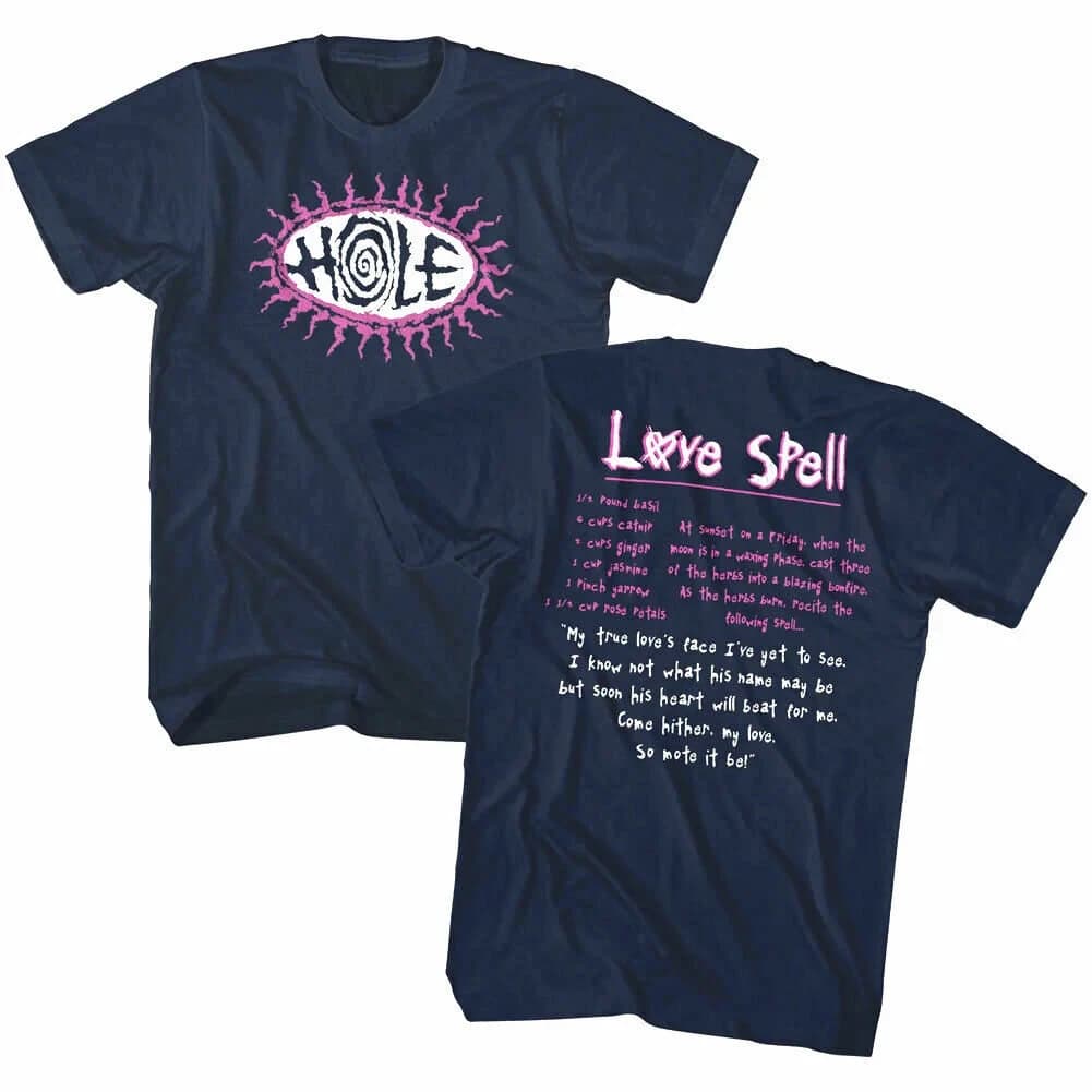 Hole band men's T-shirt with "Love Spell" lyrics design pure cotton suitable for all seasons streetwear style graphic t shirts