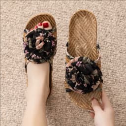 Summer Woven Mat Home Cooling Mat Slippers Bow Knot Indoor Bamboo Fish Mouth Woven Grass Shoes