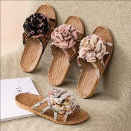 Summer Woven Mat Home Cooling Mat Slippers Bow Knot Indoor Bamboo Fish Mouth Woven Grass Shoes