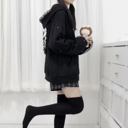 Long Sleeve Strapped Rabbit Ear Hoodie Thick Warm Lolita JK Cardigans Women Y2K Ladies Top Winter Autumn Lace Bow Coats Female