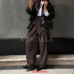 KONDALA Casual Loose Pleated Long Pants Women Wide Leg Pockets High Waist Straight Pants Fashion 2026 Spring Summer Women Pants