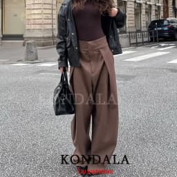 KONDALA Casual Loose Pleated Long Pants Women Wide Leg Pockets High Waist Straight Pants Fashion 2026 Spring Summer Women Pants