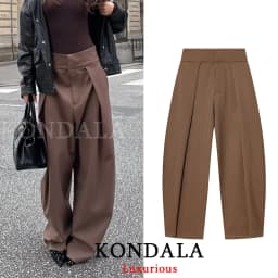 KONDALA Casual Loose Pleated Long Pants Women Wide Leg Pockets High Waist Straight Pants Fashion 2026 Spring Summer Women Pants