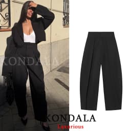 KONDALA Casual Loose Pleated Long Pants Women Wide Leg Pockets High Waist Straight Pants Fashion 2026 Spring Summer Women Pants