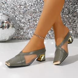 Metal Square Toe Shallow Slip-on Non-slip Wear-resistant Special-shaped Heel Single Shoes Fashionable High Heels Dress Shoes