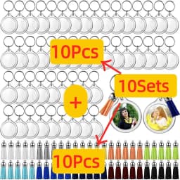 10/30/50/100Sets Acrylic Photo Frame Keychain With Tassels Snap-In Custom Insert Photo Acrylic Blank Keyring Clear Blank Keyring