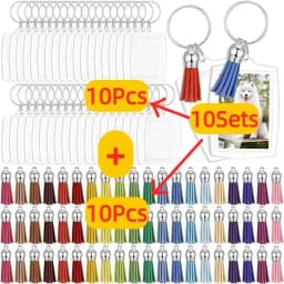 10/30/50/100Sets Acrylic Photo Frame Keychain With Tassels Snap-In Custom Insert Photo Acrylic Blank Keyring Clear Blank Keyring