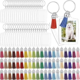 10/30/50/100Sets Acrylic Photo Frame Keychain With Tassels Snap-In Custom Insert Photo Acrylic Blank Keyring Clear Blank Keyring